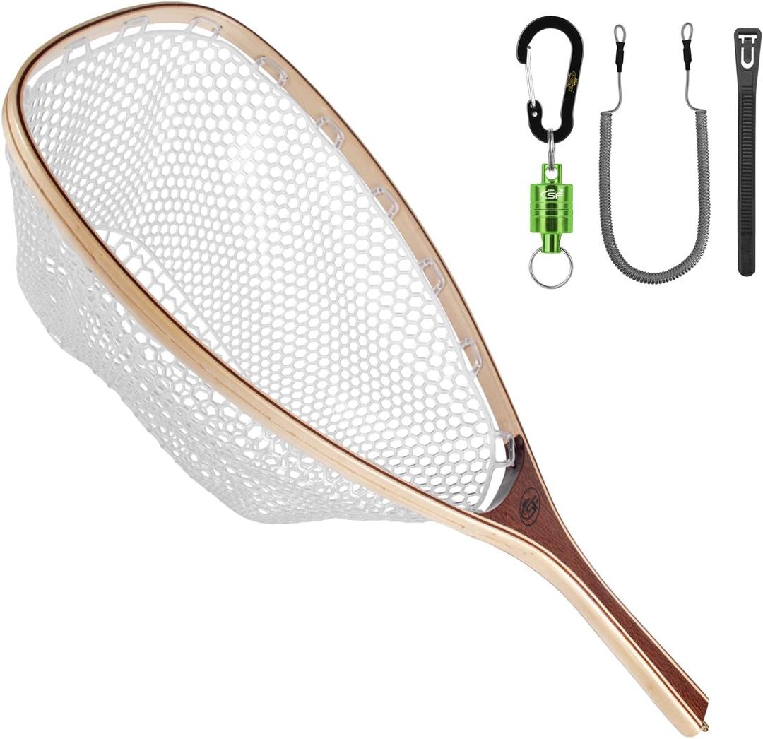 SF Fly Fishing Landing Net Soft Rubber Mesh Trout Net Catch and Release Net