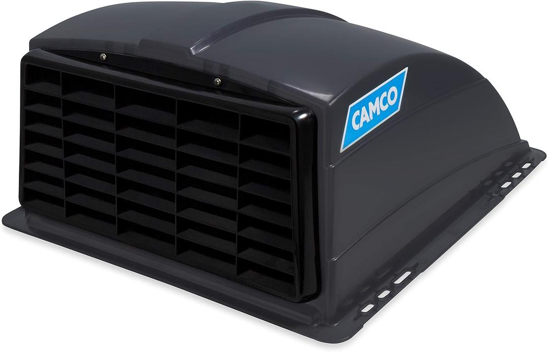 Camco Roof Vent Cover-Allows High Flow Ventilation Into Your RV, Rain or Shine-Easy Cleaning-Installation Hardware Included-Smoke (21016)