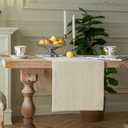 ZeeMart Burlap Style Farmhouse Table Runners 90 Inches Long, Cream Rustic Woven Dining Table Runner for Everyday Use, 14x90 Inches, Cream