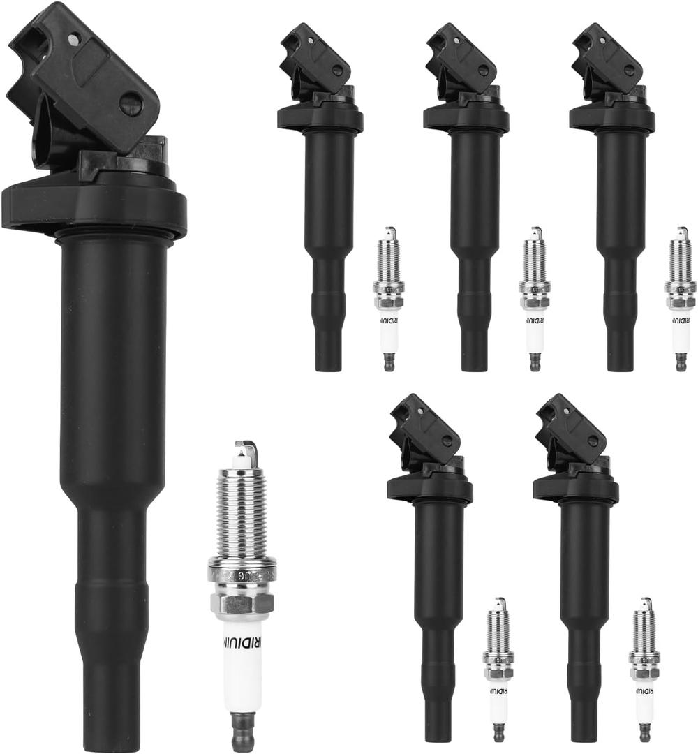 Autoexact Ignition Coil Packs and Iridium Spark Plugs Set Fit for BMW 3.0L 2007-2013 328i X3 528i X5 325i 128i 328xi Z4 330i 530i 525i 530xi 325xi 528xi 330xi 525xi L6, Replaces UF592, 6PCS