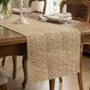 Burlap Boho Table Runner Farmhouse Rustic Jute Macrame Woven Dining Table Runner for Bedroom Dresser Kitchen Home Decor(Brown, 12x60 in)