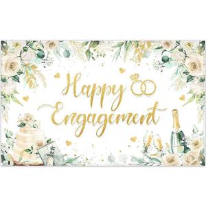 ZTHMOE Fabric 72x43inch Happy Engagement Backdrop She Said Yes Green Leaves Rose Diamond Champagne Background Wedding Bride to Be Party Decorations Photo Banner Booth