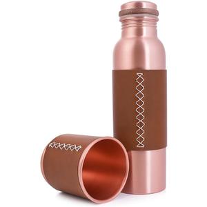 Artisan coppers 100% Pure Copper Bottle & Tumbler Set (32oz)  Leak-Proof, Handcrafted, Ayurvedic, with Leather Sleeves  Ideal for Daily Use & Gifting