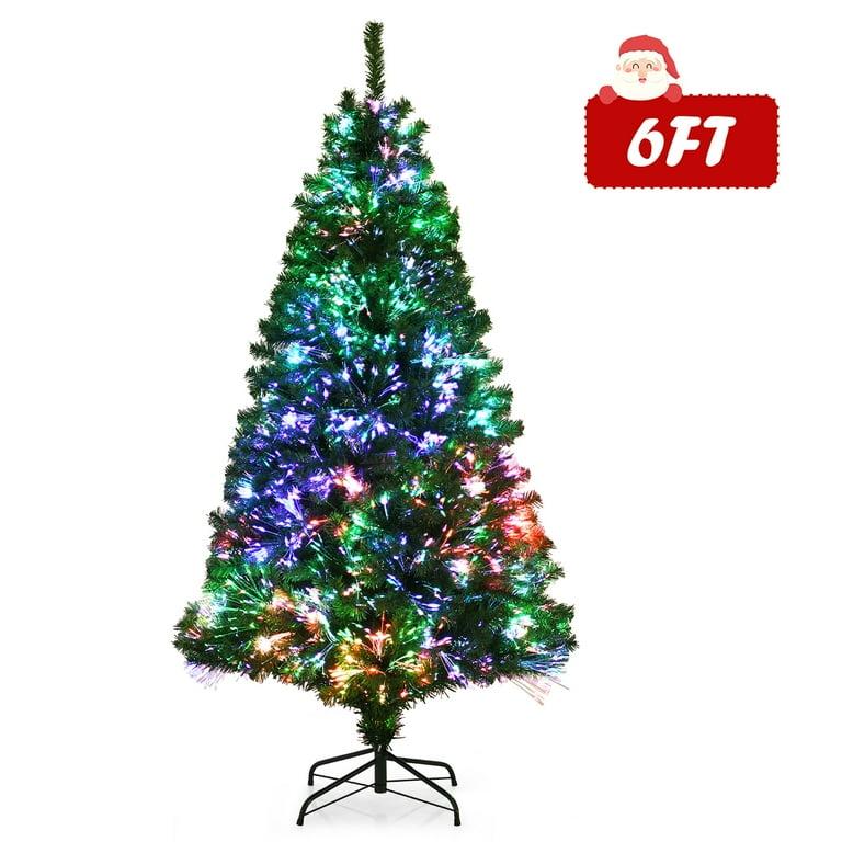 6ft Pre-lit Fiber Optic PVC Artificial Christmas Tree w/ 617 Branch Tips