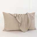 MooMee Bedding Pillowcases Pack of 2 100% Washed Cotton Linen Like Textured Breathable Durable Soft Comfy (Heathered Taupe, Queen)