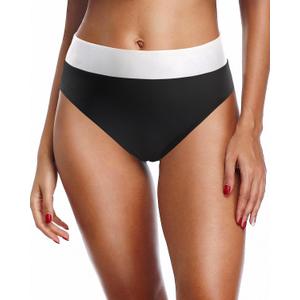 Holipick Black White Swimsuit Bottoms for Women - High Waisted Bikini Bottoms Tie Side Tummy Control Bathing Suit Bottom, Medium