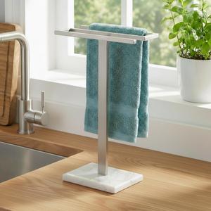 KES Hand Towel Holder for Bathroom, Countertop Towel Stand with Weighted Marble Base, S-Shape Hand Towel Rack Stand Freestanding Counter Top 18/8 Stainless Steel Brushed Finish, BTH223-2