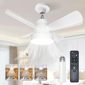 Socket Fan Light- Remote Control- White- Dimmable LED Bulb- Screw in E26 Base