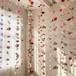 Suncalla 6 Pcs 35.46 ft Flower Garlands Backdrop Artificial Wildflower Vines Floral Decorations for Party Fake Flower Vines Faux Silk Wildflower Decor for Wedding Garden Wall Arch(Pink)