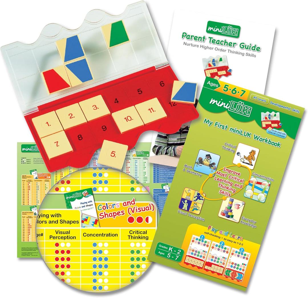 Beyond123 MiniLUK Starter Pack - Screen-Free Brain Training Game Set | Self-Checking Puzzle Exercises Build Logic Focus & Fine Motor Skills, Classroom Travel & Homeschool Activity