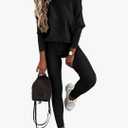 CHICME 2 Piece Lounge Outfit Long Sleeve Knit Pullover Tops Drawstring Pants Set Tracksuit Sweatsuit, Size Small