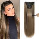 REECHO 28" Straight Long 4 PCS Set Thick Clip in on Hair Extensions - Light Ash Brown