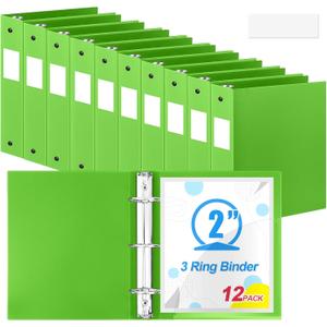 Henoyso 12 Pcs 2 Inch 3 Ring Plastic Binder 8.5'' x 11'' Letter Size Paper Soft Plastic Flexible Binders Bulk Organizer for School Office Supplies, Large 490 Sheet Capacity (Tender Green)