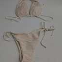 ZAFUL Bikini Sets for Women Halter Two Piece Swimsuit Ribbed High Cut Tie Side Thong Bathing Suit Sexy Padded Swimwear Beige M