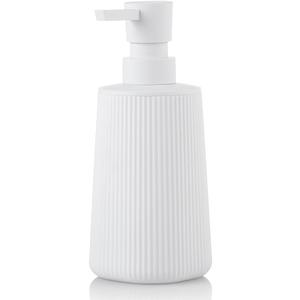 Small Soap Dispenser for Bathroom and Kitchen, Modern Farmhouse Striped Style Plastic Hand Soap Dish Soap Dispenser with Pump Matte White