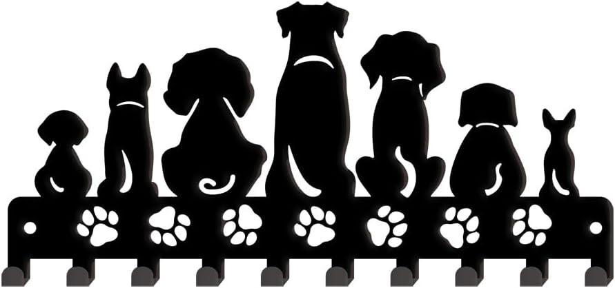 SUPERDANT Dogs Metal Hooks for Wall Puppy Dogs Paw Print Key Hanger wih 10 Hooks Decorative Key Organizer Wall Mounted Hook Personalized Hanger for Dog Leash Entryway Belt Umbrella Dog Lover's Gift