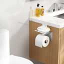 FORIOUS Toilet Paper Holder with Shelf, Adhesive or Screw Wall Mount Toilet Roll Holder for Bathroom, Rustproof 304 Stainless Steel Commercial Toilet Tissue Holder with Storage, Brushed Nickel