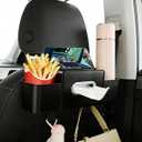 Amooca Back Seat Car Organizer, 4+2 in 1 Multifunctional Car Backseat Storage Box with 2 Cup Holders Tissue Box Hook, Car Interior Storage for Travel Phones Snacks Drinks(Black)