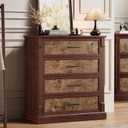 IDEALHOUSE Brown 4 Drawer Dresser for Bedroom, Farmhouse Tall Chest of Drawers with Metal Handles, Rustic Wooden Dresser for Living Room, Hallway