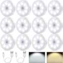 Yahenda Rechargeable Motion Sensor Light Fixture, 12-Piece Indoor LED USB Cordless Battery Powered Night Light for Stairs, Hallway, Bathroom, Kitchen Cabinet, 2 Colors