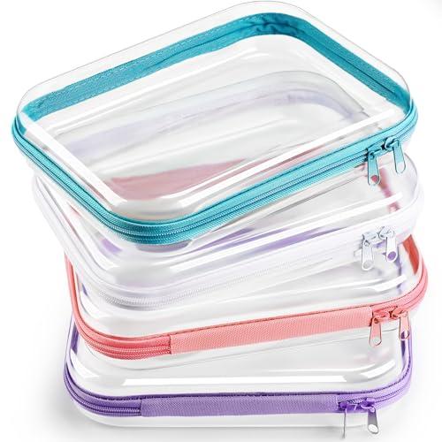 Hoolerry 4 Pcs Hard Clear Zipper Case Makeup Bags Plastic Zipper Pouch Transparent Storage Box Containers for Cosmetics, Snacks, Building Blocks, Puzzles(Clear,9.8 x 7.9 x 2 in,Multicolor)