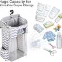 Hanging Diaper Caddy Organizer for Crib, Baby Diaper Holder with 3 Compartments, Water-Resistant Nursery Storage Bag for Changing Table, Playard, Wall, Ripple Grey