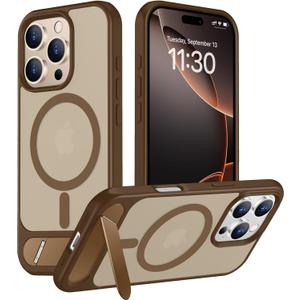 Temdan Magnetic Compatible with iPhone 16 Pro Max Case, [Built-in Invisible Kickstand][Compatible with MagSafe] [Military Grade Shockproof] Slim Translucent Matte Phone Case for iPhone 16 Pro Max 6.9" (Desert Brown)