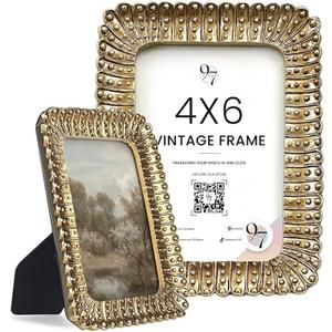 97 Decor Vintage 4x6 Picture Frame Gold - Small Gold Frames 4x6, Unique Antique Picture Frames 4x 6, Mini Ornate 4 X 6 Photo Frame With Glass Front For Tabletop And Wall Hanging Vintage Wall Decor