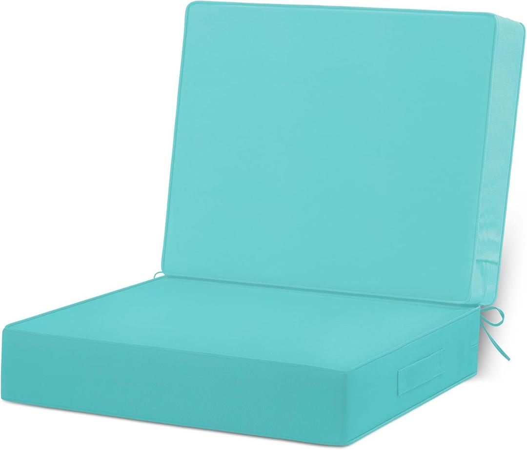 Cozyide 24x24 Outdoor Cushions for Patio Furniture, Waterproof Outdoor Chair Cushions with Non-Slip Ties and Handle, Washable Deep Seat Cushions for Outdoor Furniture with Removable Cover, Teal