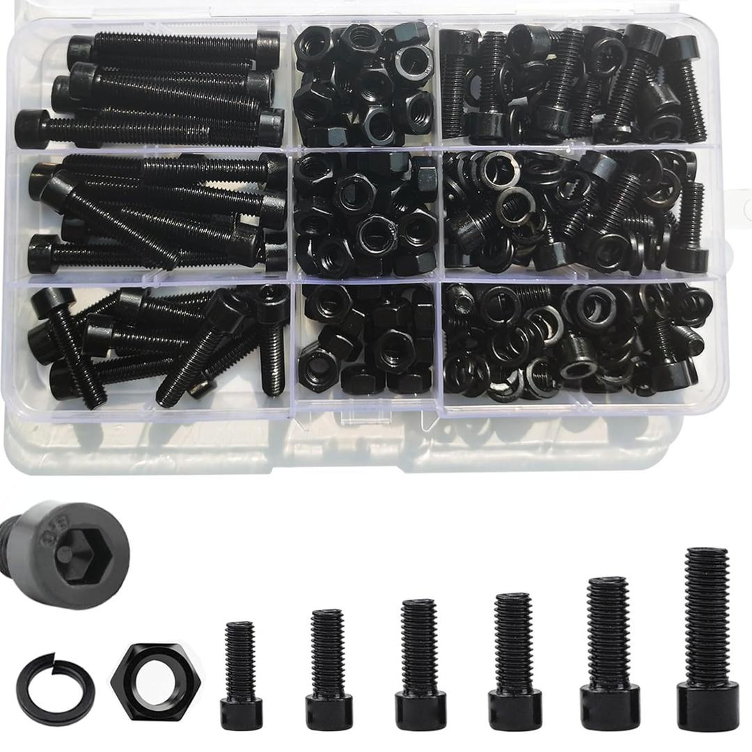 M6 Metric Grade8.8 Carbon Steel Hex Screw, Nut & Spring Washer Assortment Kit  219Piece in Organized Case