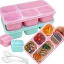 Bento Lunch Box Containers for Adults, Snackle Box Container with 2 Sauce Containers and Spoon, 2-Reusable Meal Prep Containers for Work, Travel (Pink/Green)