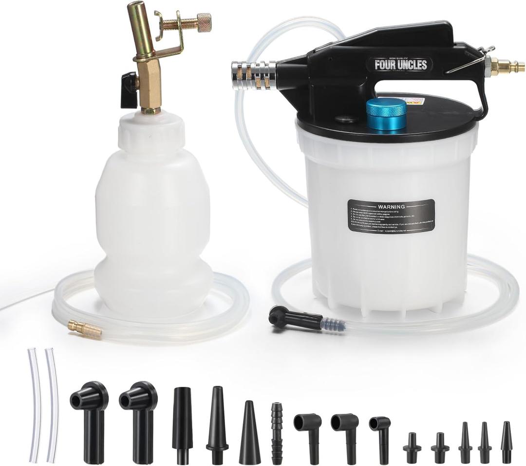FOUR UNCLES 2L Brake Bleeder Vacuum Pump Kit - Pneumatic Brake Fluid Extractor with 1L Refilling Bottle & Adapters for Automotive Bleeding, One-Person Operation