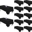 12 Pack Black Tablecloths 60x84 Inch Table Cloths for 6 Foot Rectangle Tables, Wrinkle Resistant Washable Rectangular Fabric Table Cover for Dining Wedding Banquet Camping Party