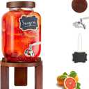 1 Gallon Drink Dispenser for Parties,Glass Beverage Dispenser with Stand,Water Dispenser with 18/8 Stainless Steel Spigot,Lemonade Stand Dispenser for Fridge,Juice,Punch,Cocktails,Ice Tea & Sun Tea