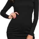 TORARY Women's 2025 Casual Long Sleeves Slim Fit Crew Neck Ruched Tunic Top T-Shirt Dress (Medium, Black)