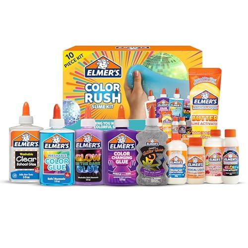 Elmer's Color Rush Slime Kit, Includes Liquid Glue, Activator, Makes Color Changing, Glow in The Dark, Butter Slime and More, 10 Piece Kit - Perfect for Birthday Parties, Gift Idea, Kids Activity