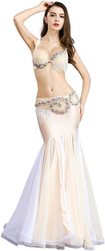 ROYAL SMEELA Belly Dancer Costumes for Women Belly Dancing Skirt Belly Dance Bra and Belt Maxi Long Mermaid Skirts Carnival (Small, Skin)