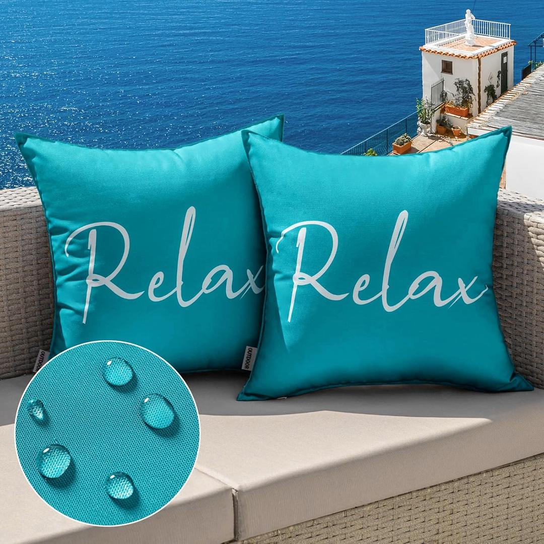 MIULEE Outdoor Waterproof Throw Pillow Covers Set of 2 Relax Decorative Outdoor Square Pillowcases for Chair Patio Garden Couch Tent Balcony Sofa Teal Blue 18x18 Inch