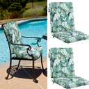 Patelai 2 Set 42x21x3 Inch Outdoor Patio Chair Cushions for Dining/Rocking Chairs High Back Soft Seat Pad with Ties Waterproof Fade Resistant for Indoor Outside Furniture (Elegant,Green Leaves)
