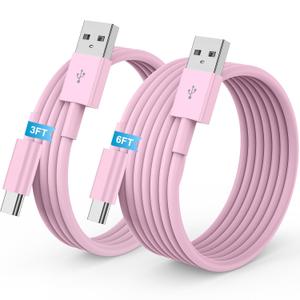Car Carplay for iPhone 17 16 15 Charger Cord, 2Pack [3FT+6FT] USB A to USB C Charging Cable for Apple 17 Air/16 15 Pro/Pro Max/Plus Type C Cord, for iPad Pro 12.9/11, for Android(Pink)