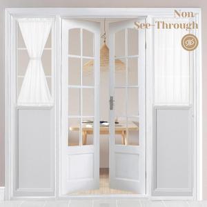 HOMEIDEAS Non-See-Through Sidelight French Curtains for Front Door, Light Filtering Privacy Semi Sheer Door Window Curtains with Rod Pocket and Tieback, 1 Panel, White, 26W X 40L Inch