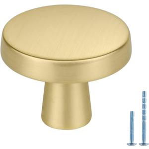 homdiy 10 Pack Gold Cabinet Knobs Round Brushed Brass Kitchen Handles Zinc Alloy Metal Hardware for Dresser Drawer Desk Cupboard (Brushed Gold)