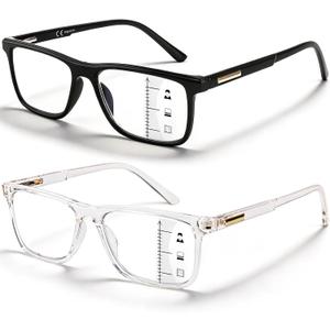 Missfive 2 Pack Unisex Multifocus Progressive Reading Glasses Men Women, Anti Blue/UV No-Line Multifocal Readers