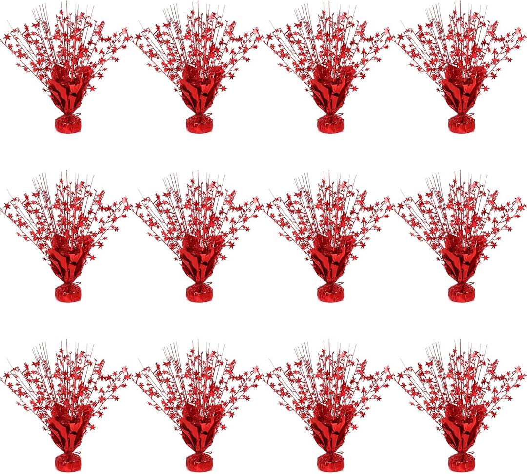 12 Pack Metallic Foil Spary Centerpieces for Tables, Red Centerpieces for Tables Decorations, Star Brust Table Centerpieces for Birthday Graduation Wedding Baby Shower Party