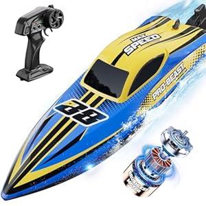 TOPCHOIC Brushless RC Boat 30+MPH, Big Remote Control Boats for Adults and Kids, Fast Racing Boat with Self-Righting, LED Lights, Waterproof, RTR, Sailboat for Lake, River, Saltwater and Pools