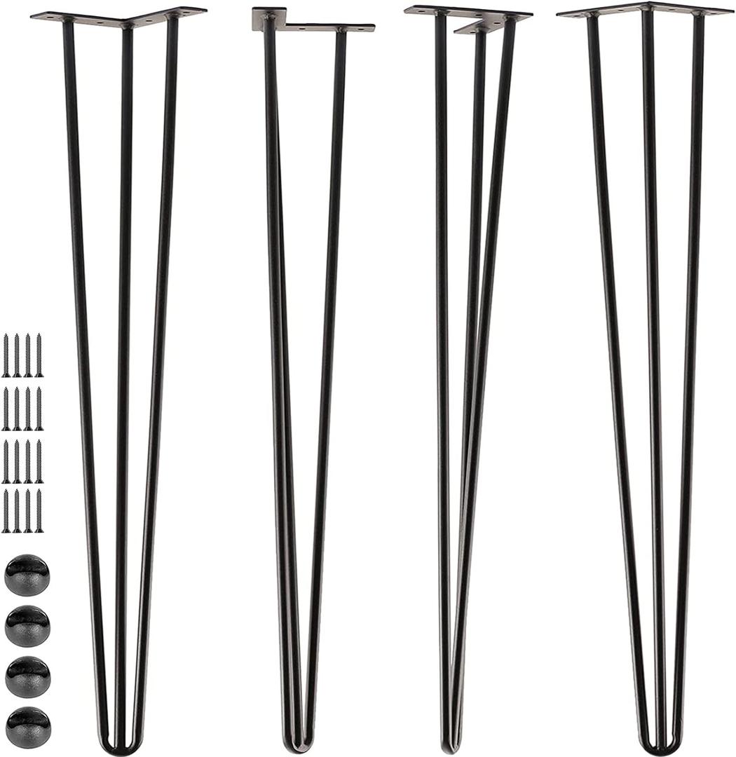 SPACEEUP 30" Hairpin Table Legs, 4PCS Coffee Desk Legs with Rubber Floor Protectors, 880lbs Load Capacity, Heavy Duty Black Metal Furniture Legs 3 Rods for DIY Bench Desk Dining End Table Chairs