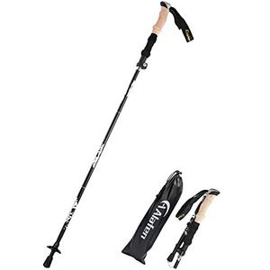 A ALAFEN Lightweight Collapsible Trekking Pole - 7075 Aluminum Adjustable Walking Stick for Hiking & Travel, Foldable Quick-Lock Design, Single Pole for Adults & Seniors, Fits 5'1" - 6'2", Black