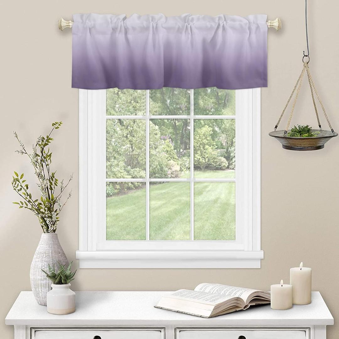 Valance Curtain Short Kitchen for Windows, Purple Gradient for Bedroom Living Room Bathroom, Small Rod Pocket Decorative Window 60"x18"
