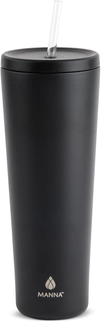 Manna Ranger Double-wall Insulated Stainless Steel Tumbler with Leak-proof Smart Seal Lid and Reusable Tritan Straw - 40 Oz - Black