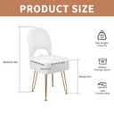 ACEQLYT New Upgrade Small Vanity Chair with Storage and Folding Back, White Vanity Stool wiht Ergonomic Backrest and Metal Legs, Furry Padded Ottoman for Makeup Room, Bedroom